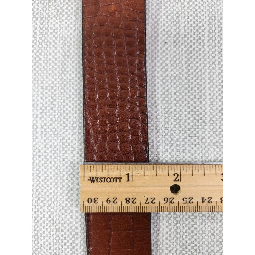 Baldwin Vintage Signed Buckle Free 47 In Croc Embossed Leather Strap Brown Rare